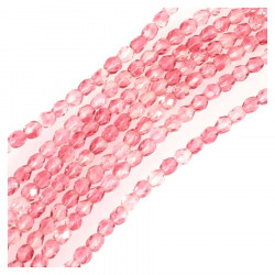 Perles de Bohème sur Fil - Rondes Facettées 4 mm Framboise Transparent