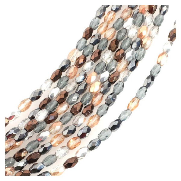 Perles de Bohème sur Fil - Olive Facettée 6 x 4 mm Nuances Métalliques