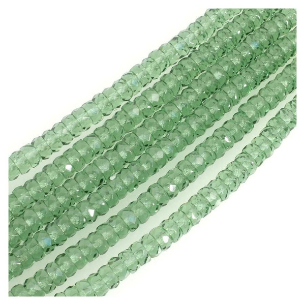 Perles de Bohème sur Fil - Rondelle Facettée 3 x 6 mm Vert Foncé