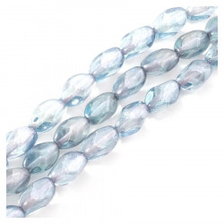 Perles de Bohème sur Fil - Ovales Twistées 11 x 7 mm Bleu Pastel Métallique
