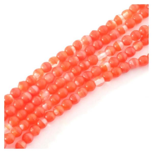 Perles de Bohème sur Fil - Rondes 4 mm Rouge Orangé