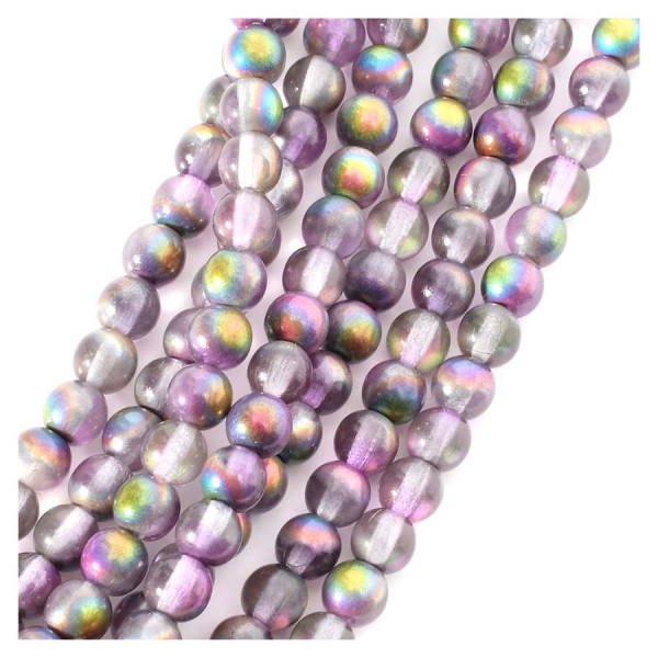 Perles de Bohème sur Fil - Rondes 6 mm Violet Irisé