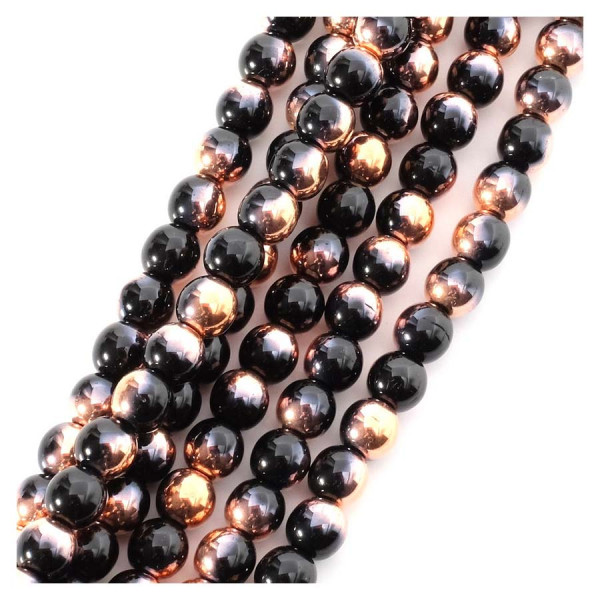 Perles de Bohème sur Fil - Rondes 6 mm Noir et Cuivré