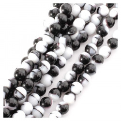 Perles de Bohème sur Fil - Rondes 6 mm Blanc et Noir