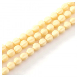 Perles de Bohème sur Fil - Rondes Striées 6 mm Ivoire Opaque