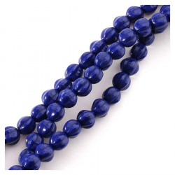 Perles de Bohème sur Fil - Rondes Striées 6 mm Bleu Foncé Opaque