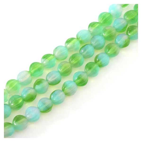 Perles de Bohème sur Fil - Rondes Striées 6 mm Vert et Bleu