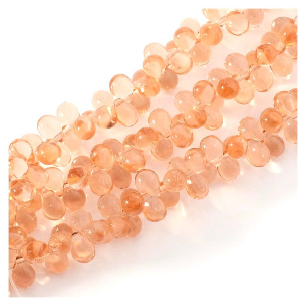 Perles de Bohème sur Fil - Goutte 5 x 7 mm Pêche Transparent