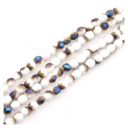 Perles de Bohème sur Fil - Rondes Facettées 4 mm Blanc Et Noir Irisé AB