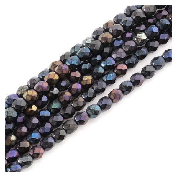 Perles de Bohème sur Fil - Rondes Facettées 4 mm Noir Violet