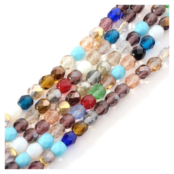 Perles de Bohème sur Fil - Rondes Facettées 5 mm Multicolore