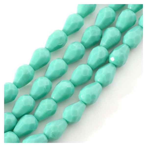 Perles de Bohème sur Fil - Goutte 10 x 7 mm Vert Turquoise Opaque