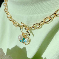Pendentif Rond Vitrail Œil émail bleu Doré à l'or fin 24K - 2 pcs