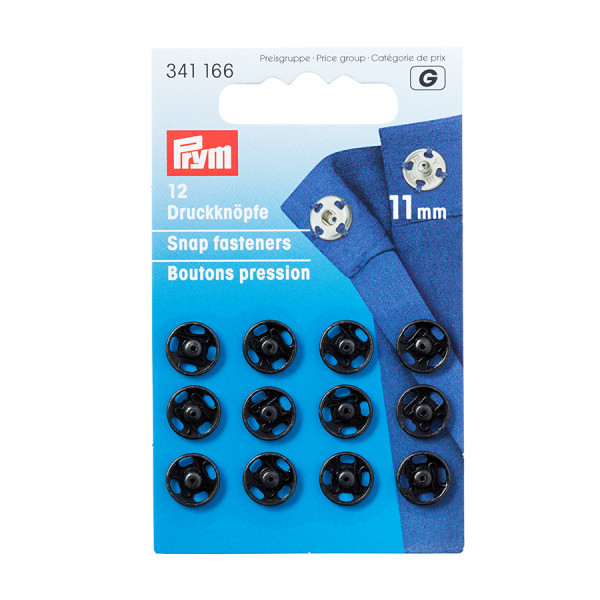 Bouton-pression à coudre 11 mm Noir 12 pcs