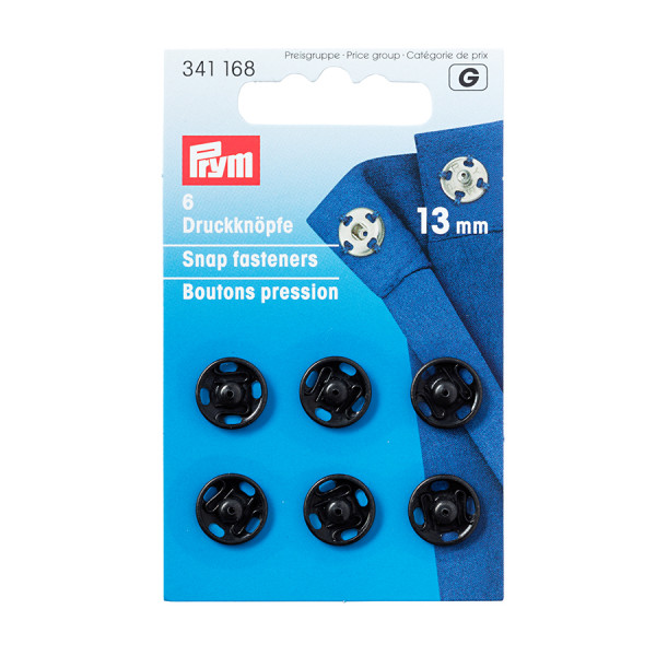 Bouton-pression à coudre 13 mm Noir 6 pcs