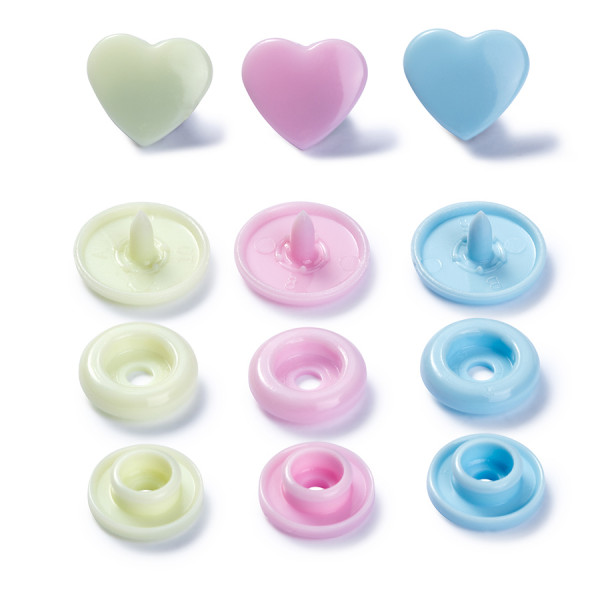 Bouton-pression Color Snaps 12,4mm Cœur Rose-Vert-Bleu 30 pcs