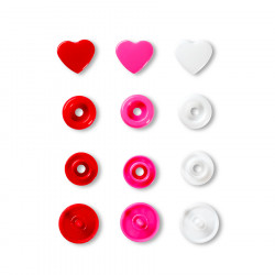 Bouton-pression Color Snaps 12,4mm Cœur Rouge-Blanc-Fuchsia 30 pcs