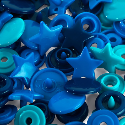 Bouton-pression Color Snaps 12,4mm Étoile Bleu-Turquoise-Encre 30 pcs