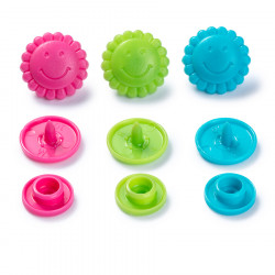 Bouton-pression Color Snaps 13,6 mm Fleur Turquoise-Vert-Fuchsia 30 pcs