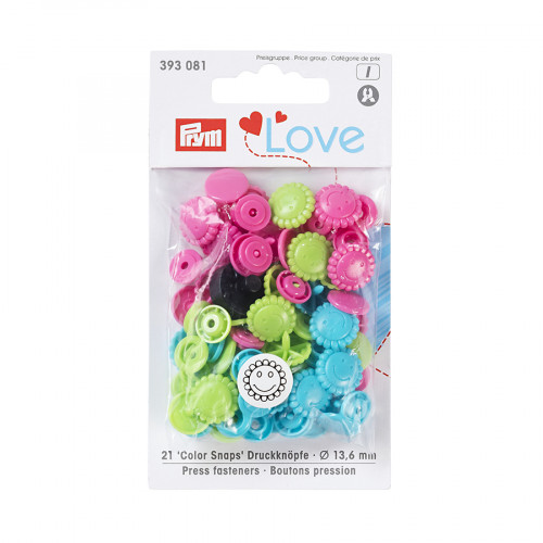 Bouton-pression Color Snaps 13,6 mm Fleur Turquoise-Vert-Fuchsia 30 pcs