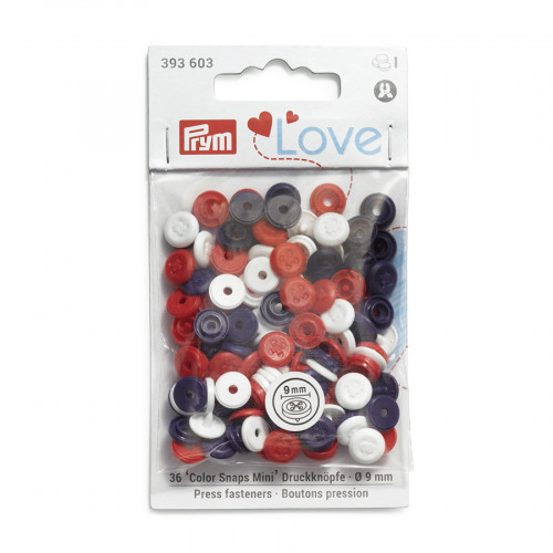 Bouton-pression Color Snaps Mini Aspect couture 9 mm 36 pcs Rouge, Blanc, Marine