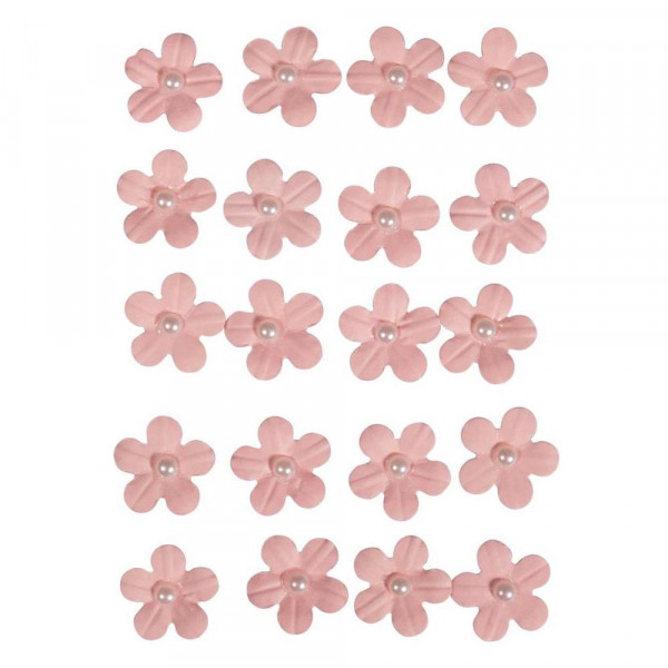 Stickers décoratifs - Fleurs en Papier avec demi-perle - Rose - 20 pcs