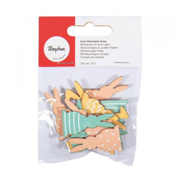 Miniatures adhésives en Bois coloré - Lapins 2 x 4 cm - 12 pcs