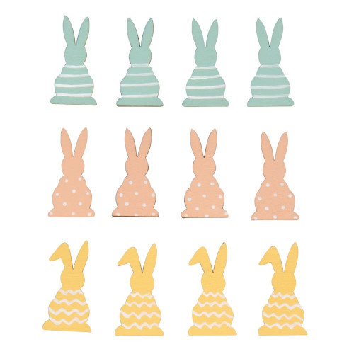 Miniatures adhésives en Bois coloré - Lapins 2 x 4 cm - 12 pcs