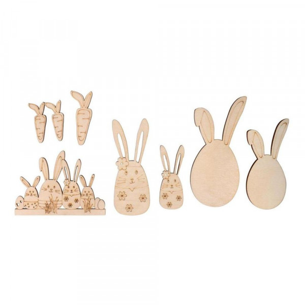 Lapins de Pâques et amis en Bois - 8 pcs