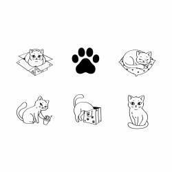Lot de 6 tampons en bois ronds Chats - Aladine