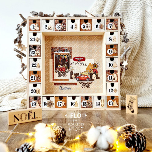 Calendrier de l'Avent en bois 24 compartiments - 39,5 x 39,5 cm