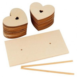 Coeur en bois 50 pcs + Socle 15 x 18 x 9 cm