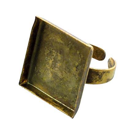 Bague carrée creuse - Vieil or - 20 x 20 mm