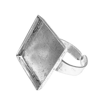 Bague carrée creuse - Vieil argent - 20 x 20 mm