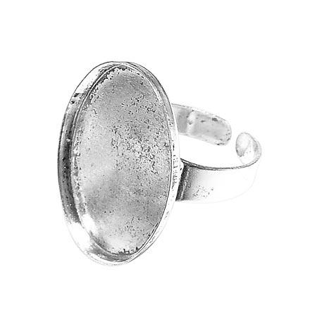 Bague ovale creuse - Vieil argent - 18 x 25 mm