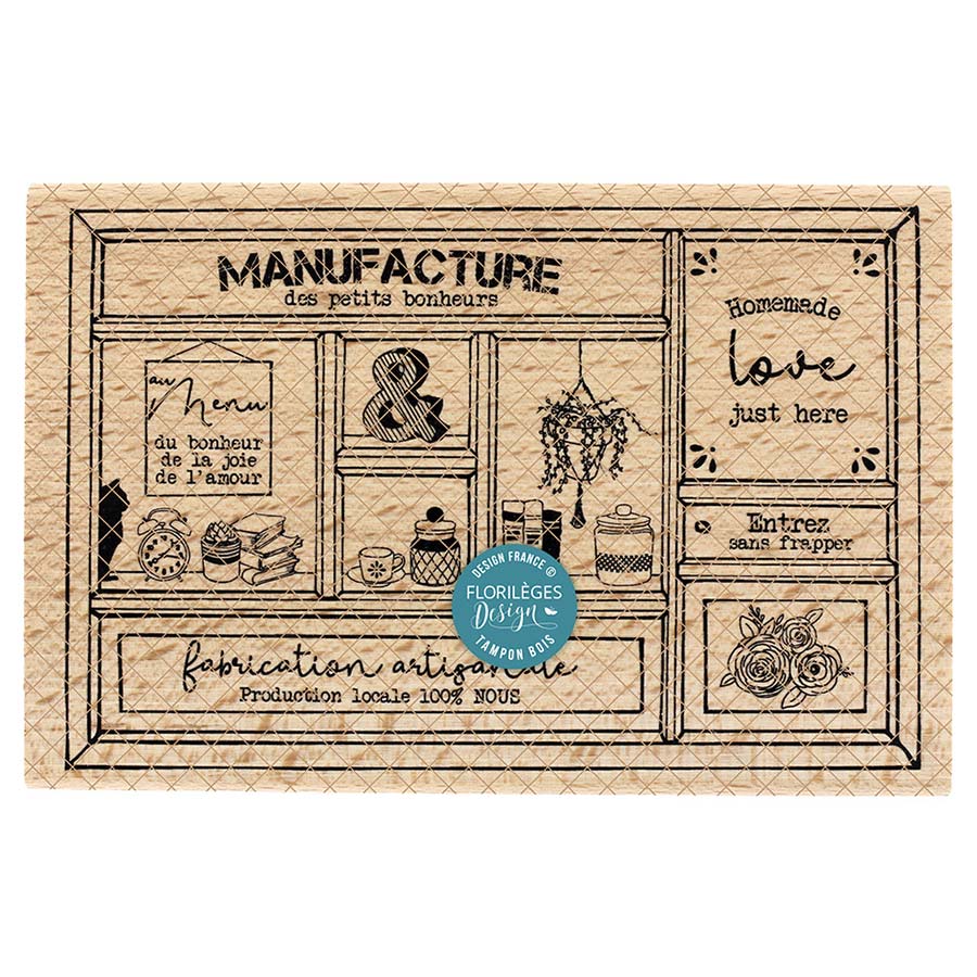 Tampon bois Manufacture du bonheur - 15 x 10 cm
