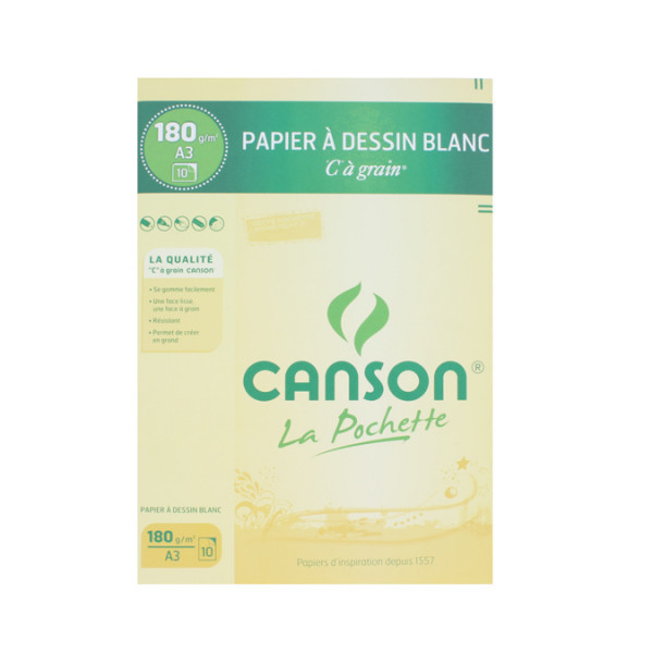 Papier à dessin blanc Canson C à GRAIN - 180 g/m² - A3 - 10 feuilles