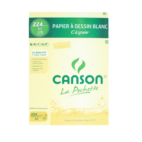 Papier à dessin blanc Canson C à GRAIN - 224 g/m² - A3 - 10 feuilles