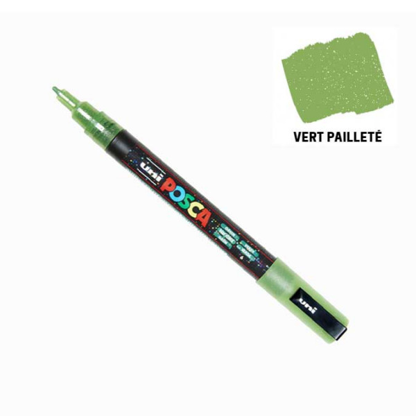 Marqueur Posca vert pailleté - pointe conique fine