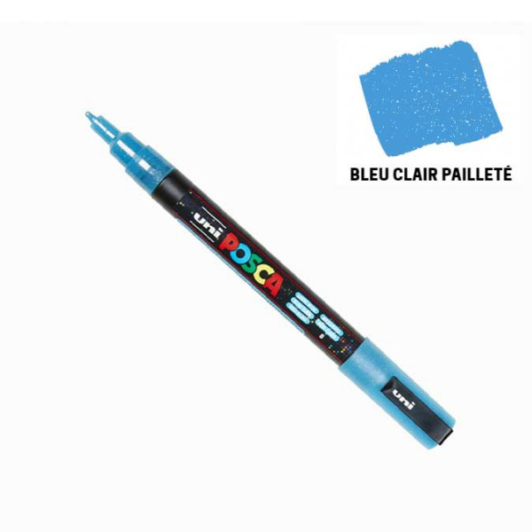 Marqueur Posca bleu clair pailleté - pointe conique fine