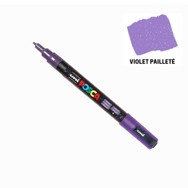 Marqueur Posca violet pailleté - pointe conique fine