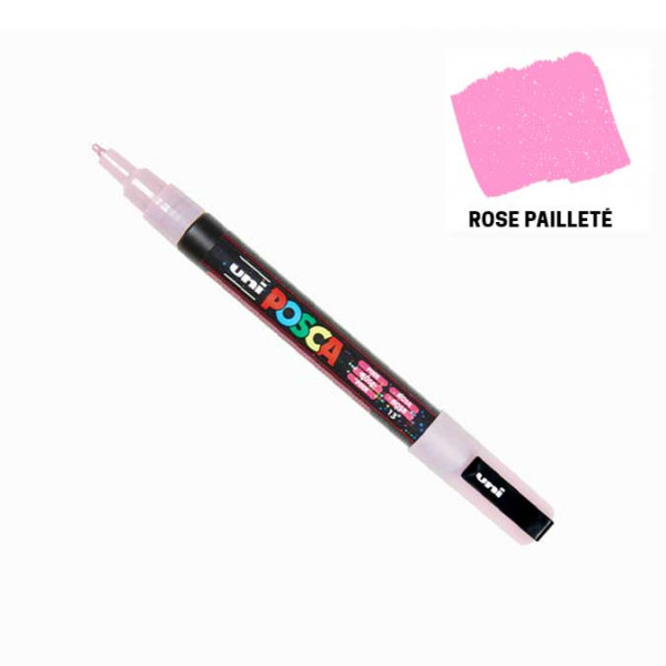 Marqueur Posca rose pailleté - pointe conique fine