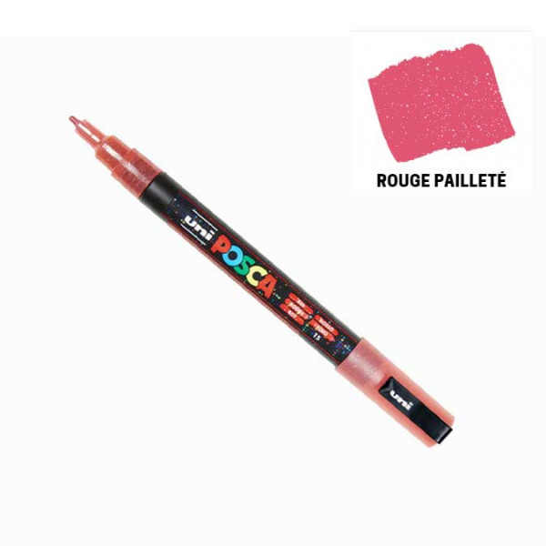 Marqueur Posca rouge pailleté - pointe conique fine