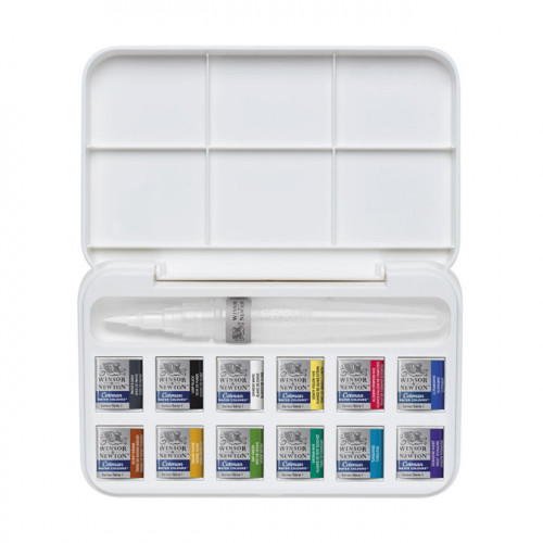 Lot de 12 demi-godets d'aquarelle fine Cotman avec pinceau réservoir