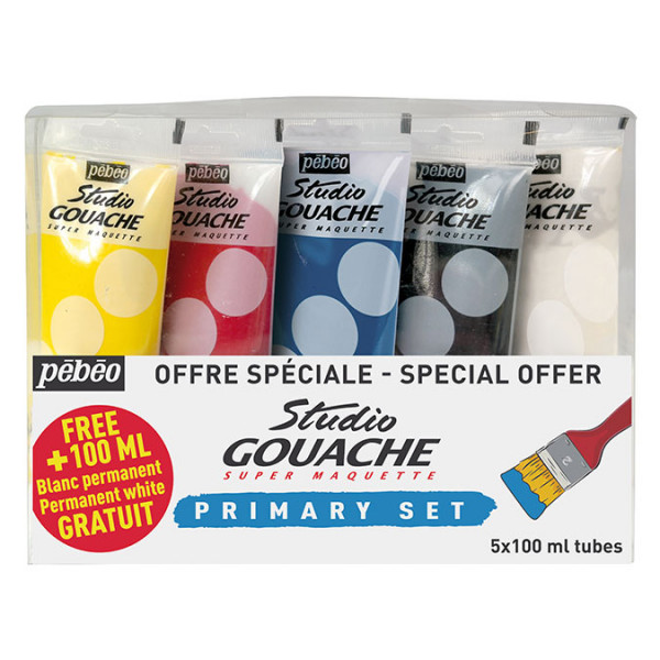Gouache Studio Set des couleurs primaires - 5 x 100 ml