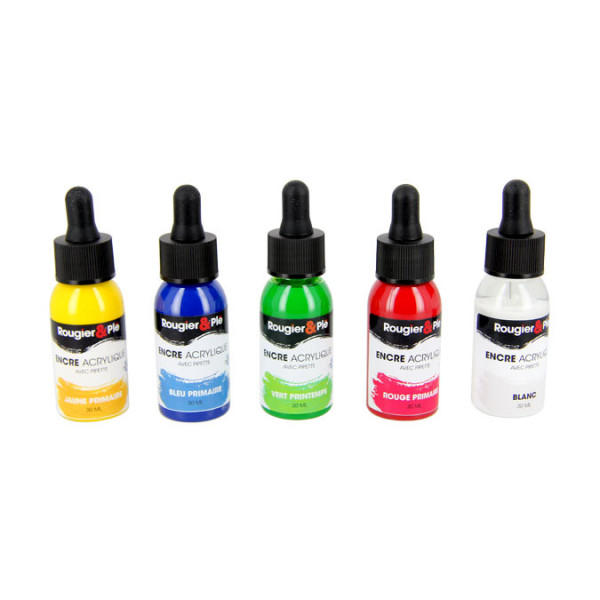 Set de 5 flacons d'encre acrylique - 5 x 30 ml