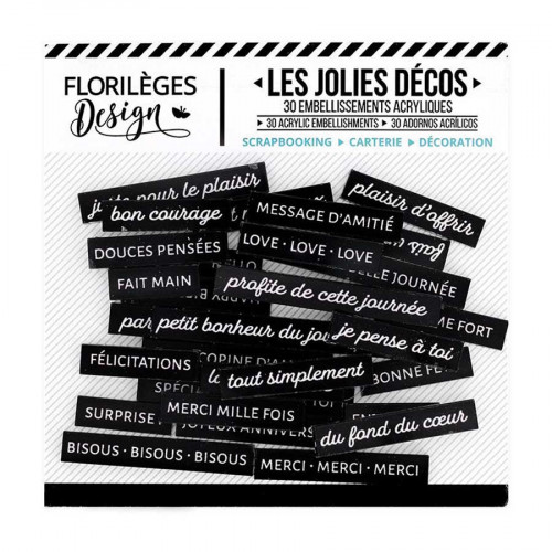 Décos Mots doux Carbone - 30 embellissements acryliques