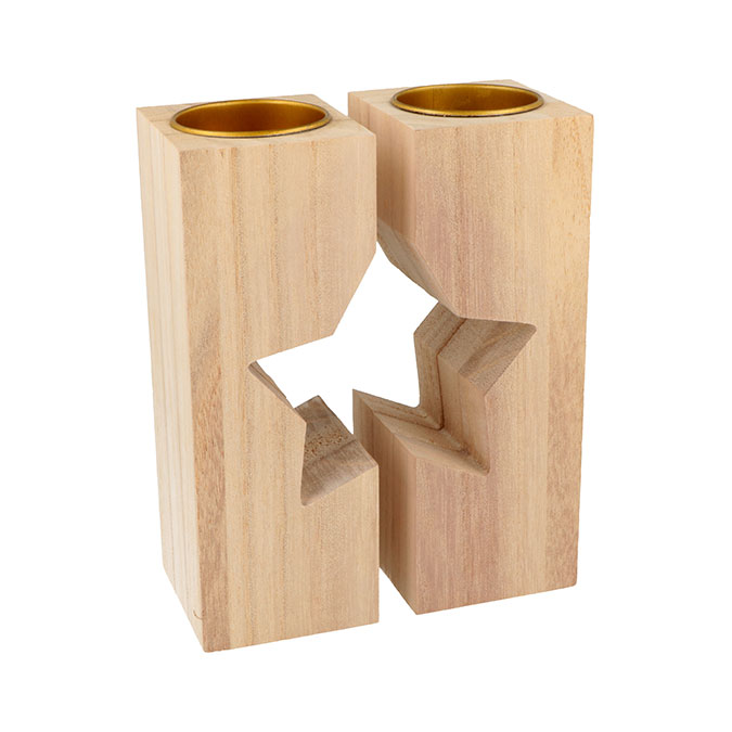 Bougeoir étoile en bois 11 cm x 2 pcs