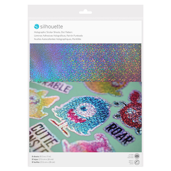 Matière autocollante et imprimable Effet confetti holographique - 8 feuilles