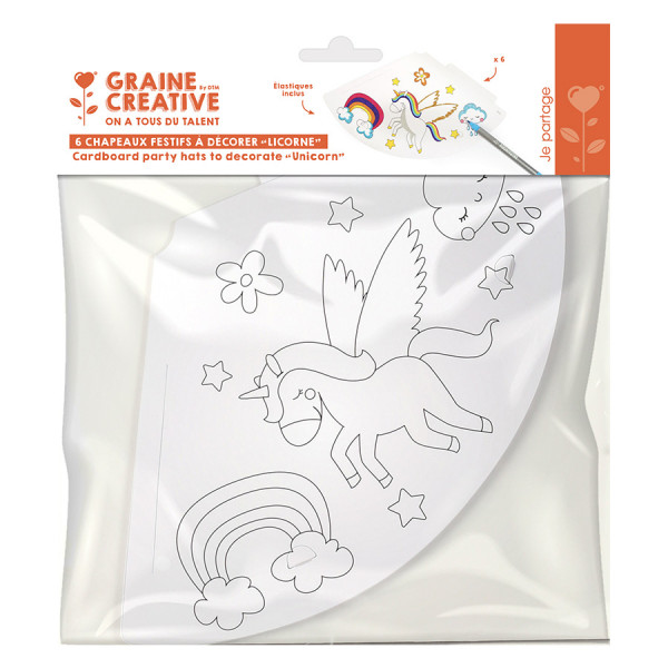 Chapeaux de fête à décorer Licorne - 6 pcs